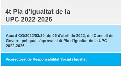 Aprovat el 4t Pla d'Igualtat de la UPC (2022-2026)